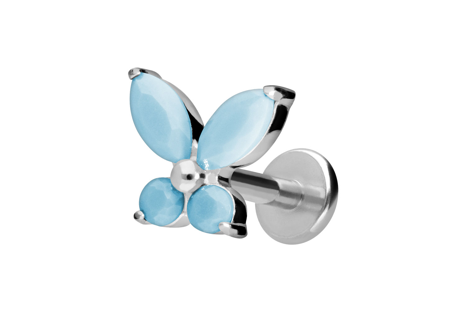 Titan Labret Piercing mit Innengewinde SCHMETTERLING + SYNTHETISCHE TÜRKISE
